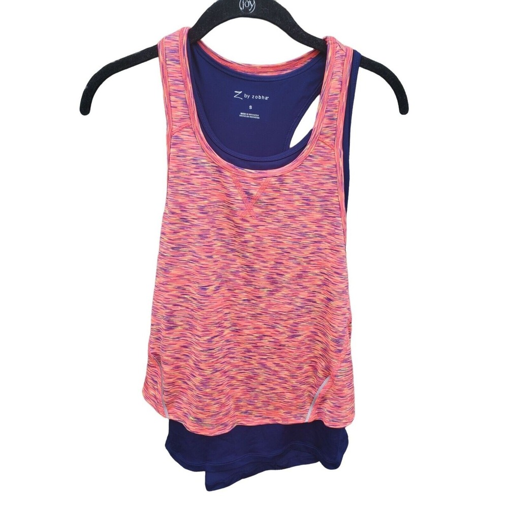Z By Zobha Athletic Tank Top Small Womens Pink Multicolored 2 Layer Sleeveless